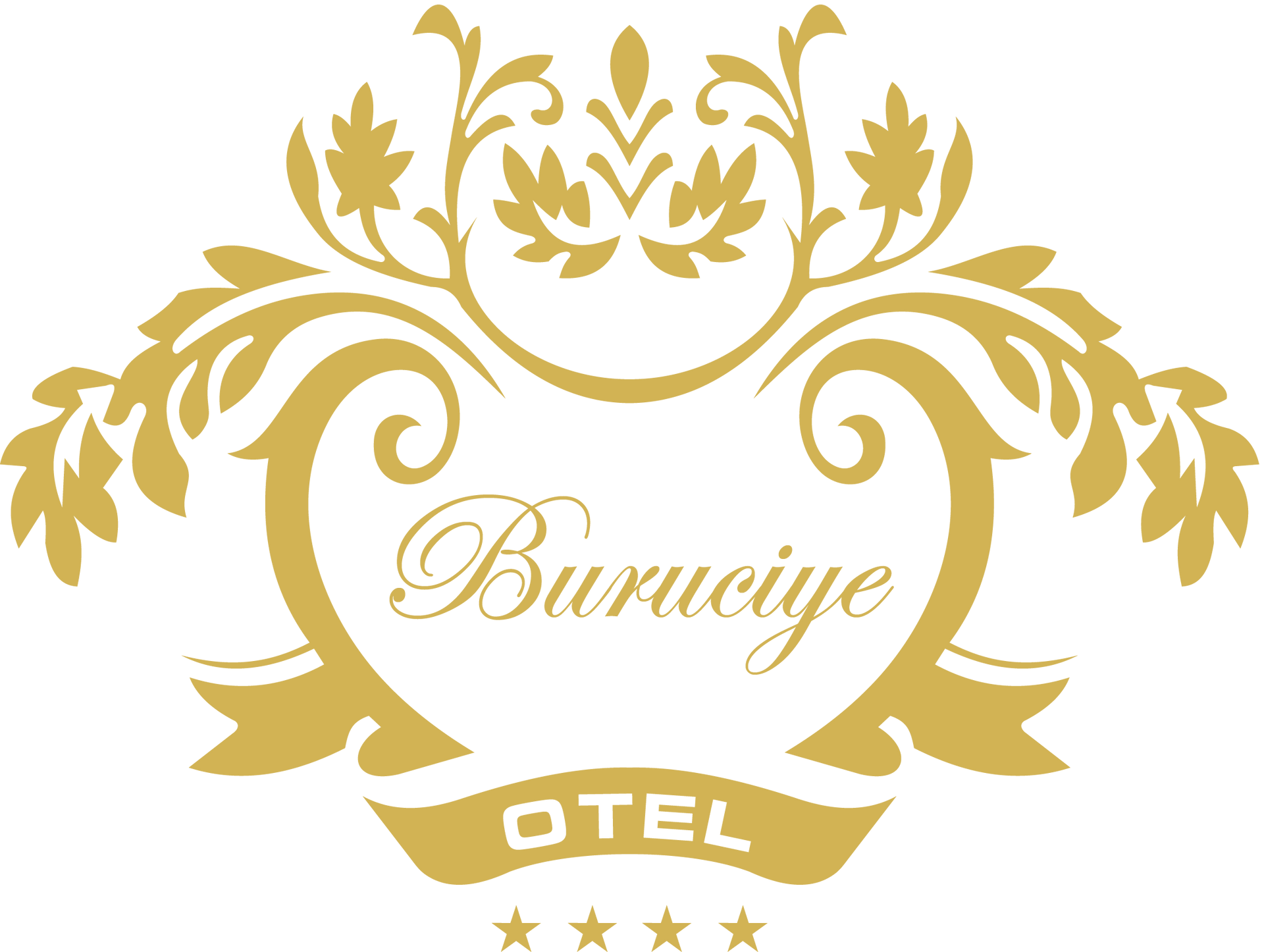 Yapraklar ve kurdele bulunan bir otel için altın bir logo