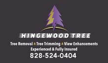 A logo for hingewood tree tree removal tree trimming view enhancements