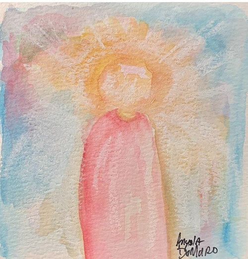 a watercolor painting of an angel with a halo by Angie Demuro