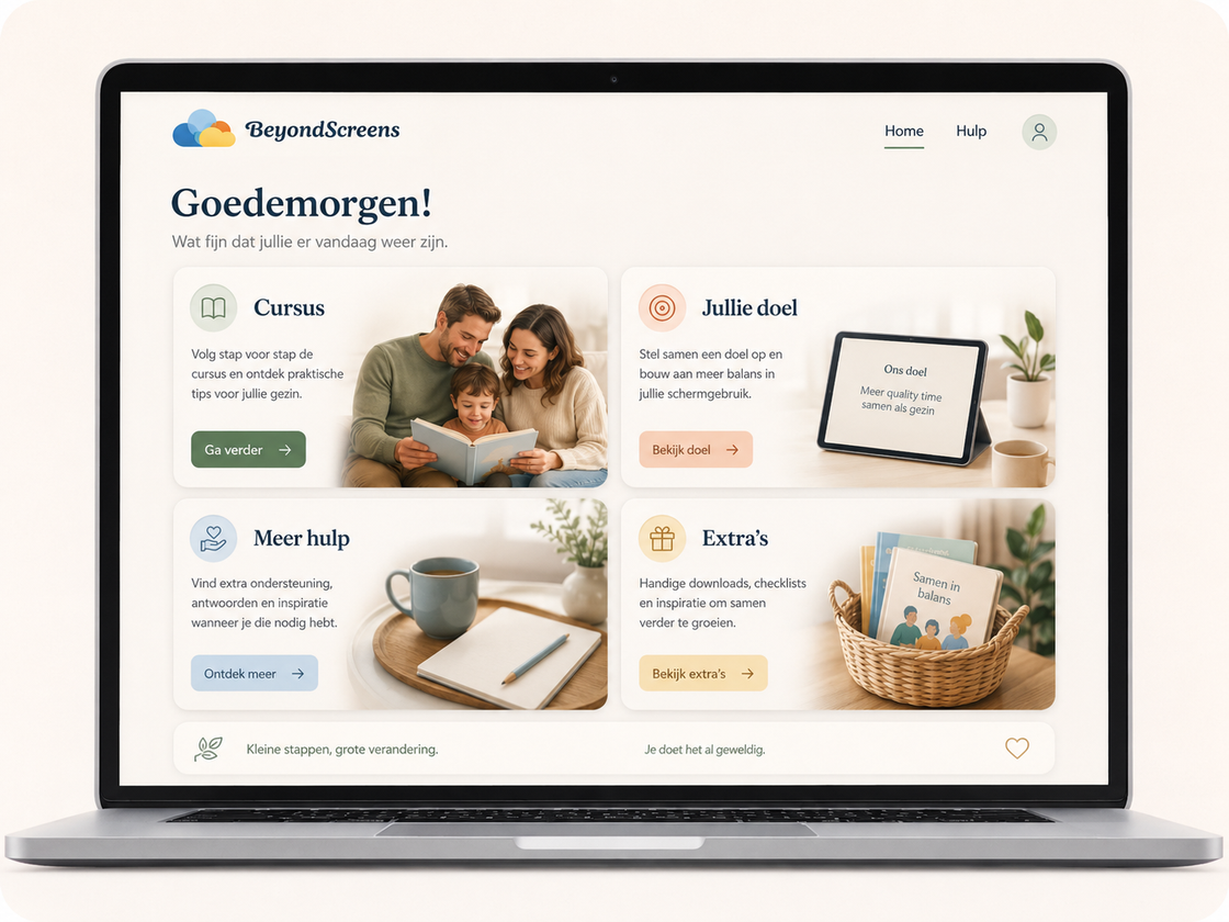 Menu in beeld op laptop van BeyondScreens cursus