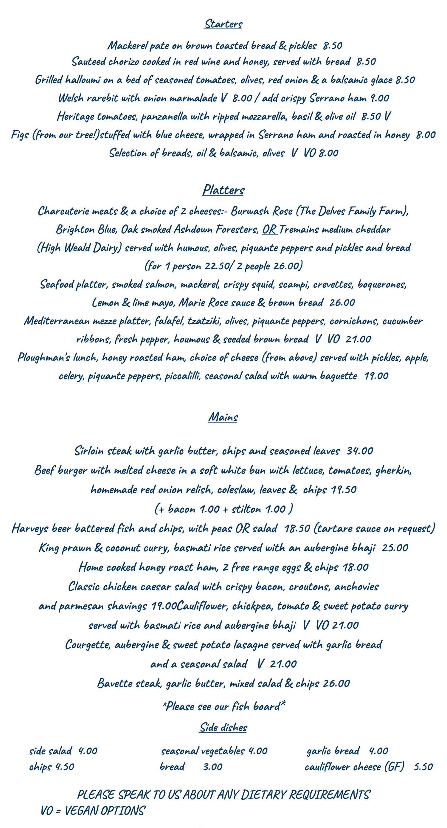 The Star Inn Old Heathfied - Menu