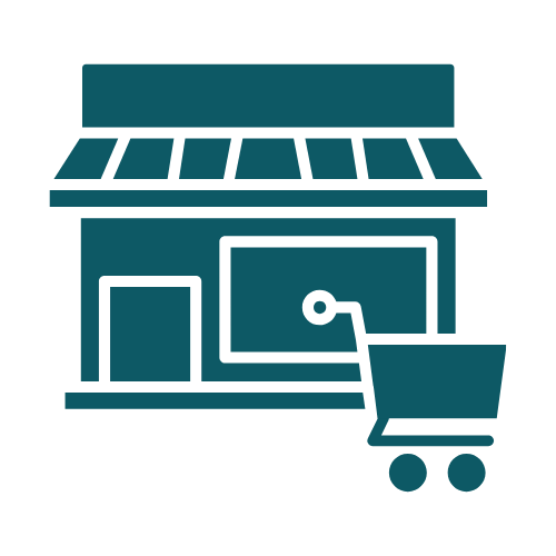 Teal store with shopping cart.