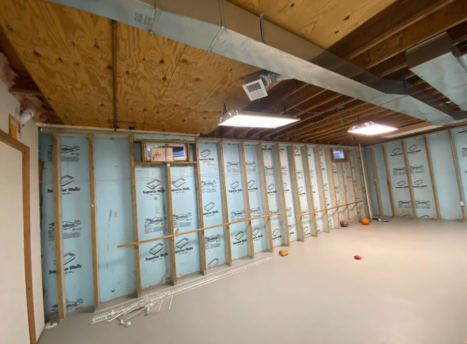 A room with a lot of insulation on the walls and ceiling.