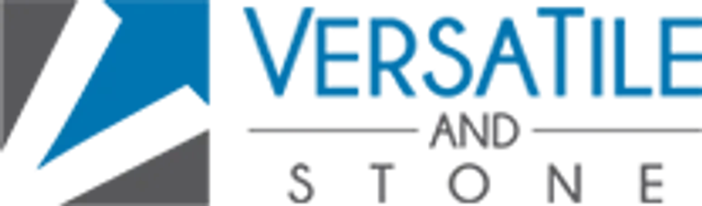 The logo for versatile and stone is blue and gray