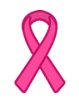A pink ribbon is crossed over each other on a white background.