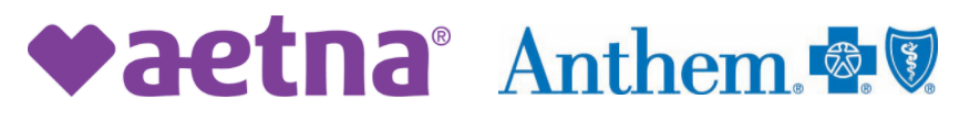 A purple and white logo for aetna anthem