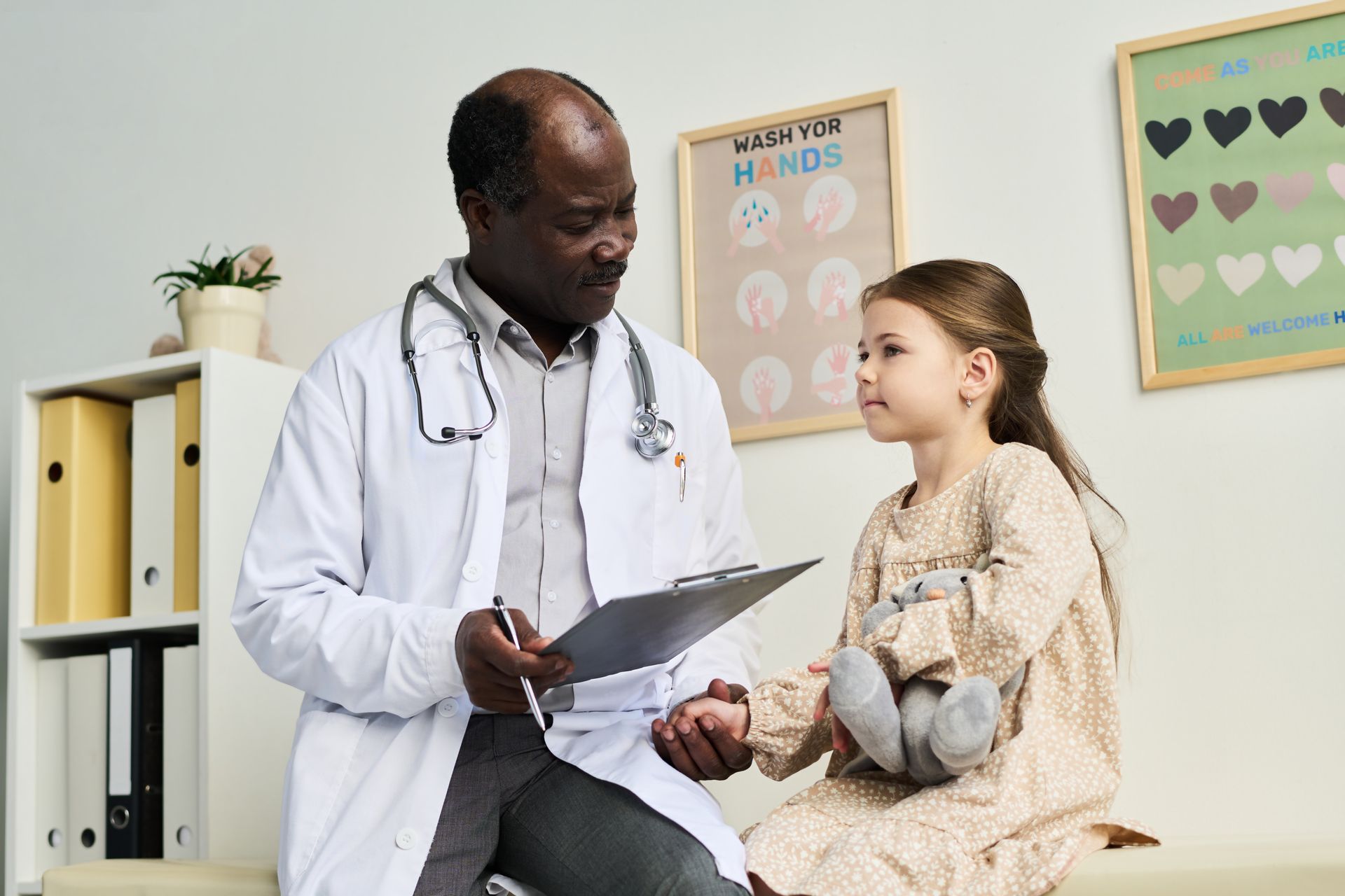 A child being examined for the upcoming cold season to prevent common winter illnesses.