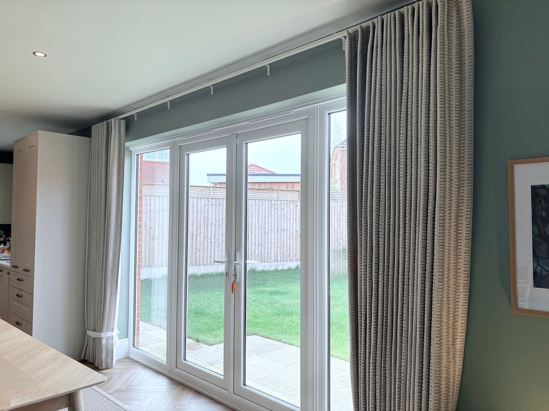 Striped single pleat curtains