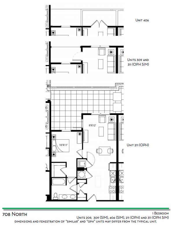 1 Bedroom - Units 209, 309, 406, 211 and 311