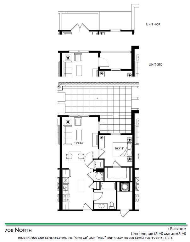 1 Bedroom - Units 210, 310, and 407