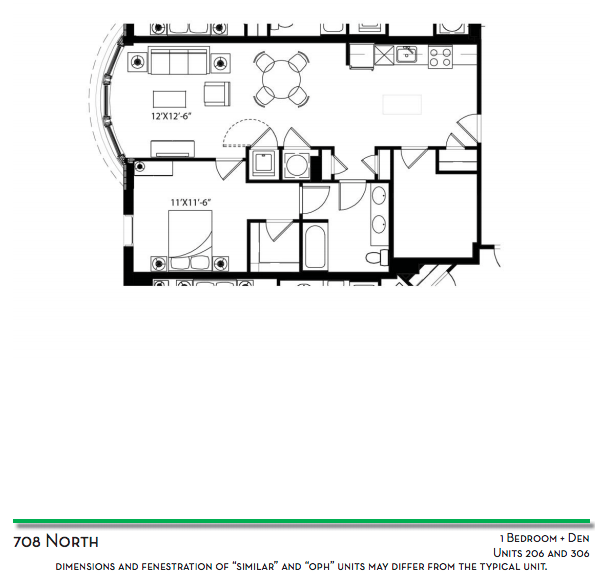 1 Bedroom + Den - Units 206 and 306