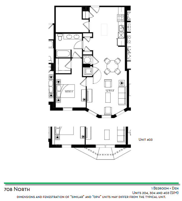 1 Bedroom + Den - Units 204, 304, and 403