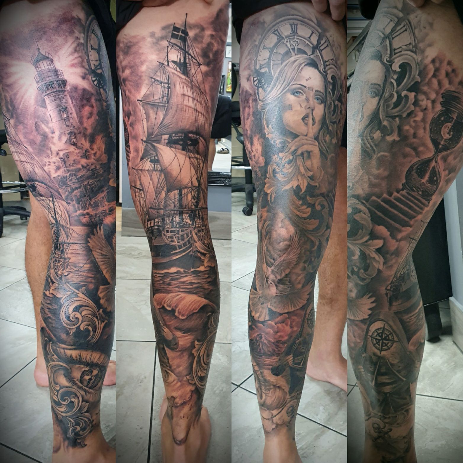 Four Black and Gray Leg Tattoos — Whitsunday Tattooing Airlie Beach in Airlie Beach, QLD