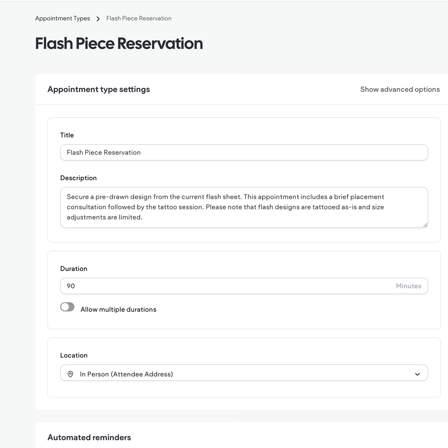 A settings screen for a 