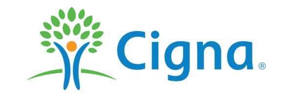 Cigna logo: tree with person inside, blue text.