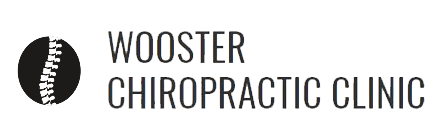 Logo for Wooster Chiropractic Clinic. Black circle with spine graphic, text 