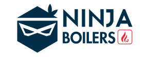 A logo for ninja air conditioning with a ninja mask on it.
