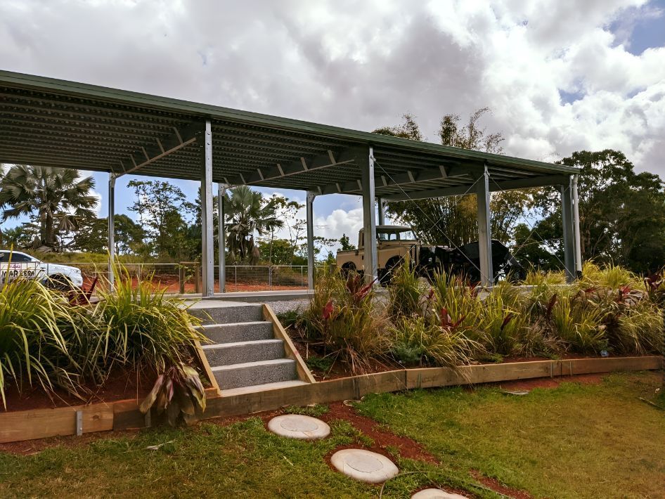 A Covered Area With Stairs Leading Up to It — Mareeba Sheds & Gas In Mareeba, QLD
