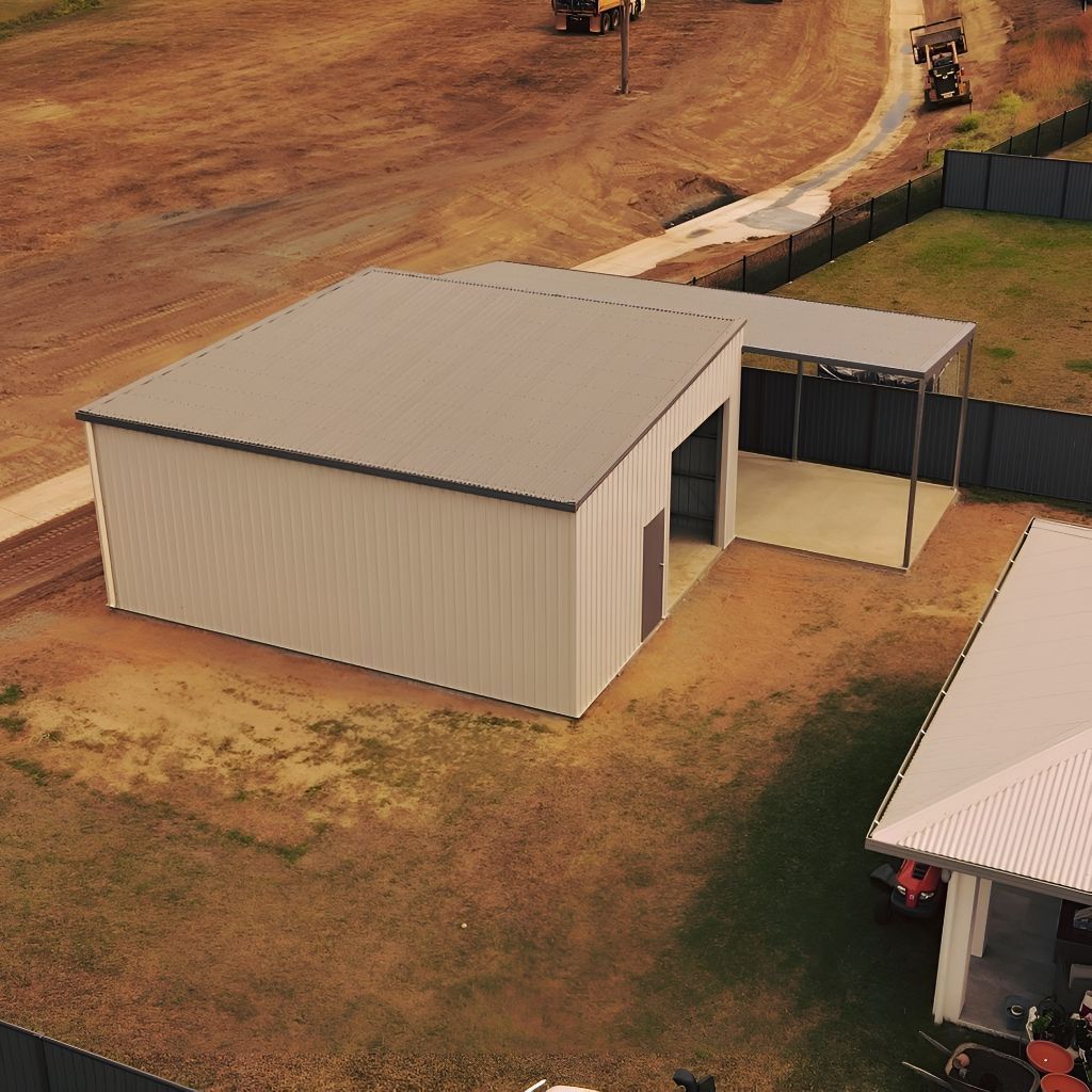 An Aerial View of a White Building in a Field — Mareeba Sheds & Gas In Mareeba, QLD