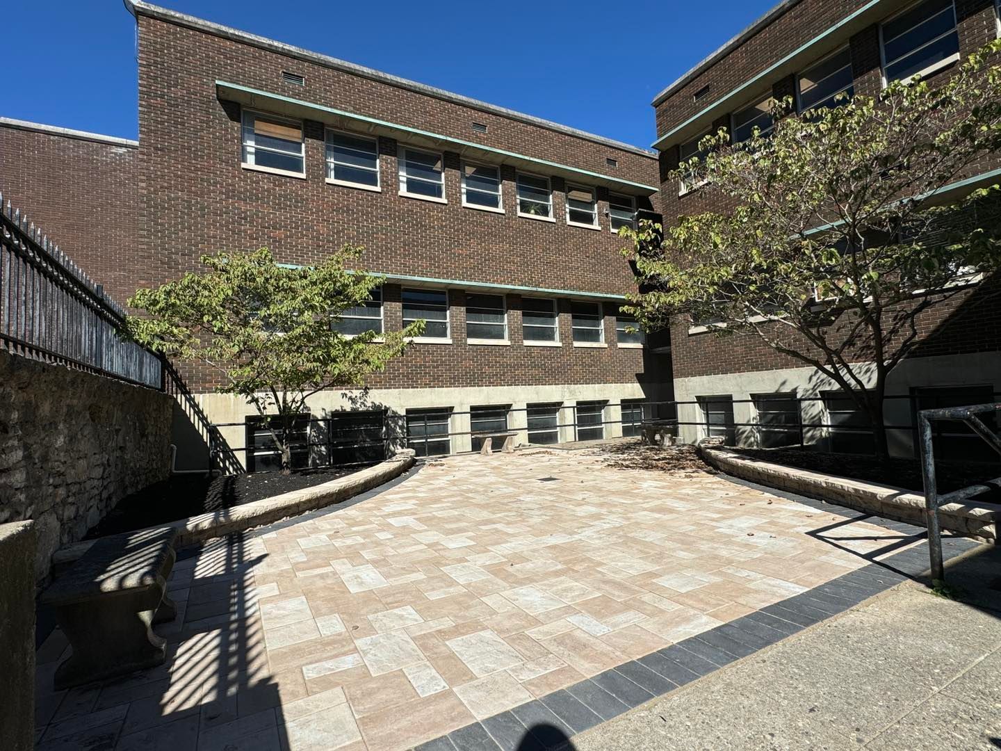 A large room with tables and chairs in it