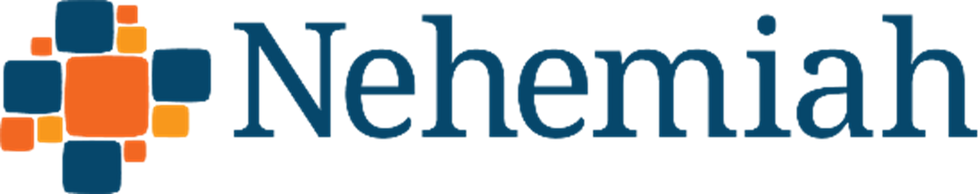 The nehemiah logo has a blue and orange cross on it