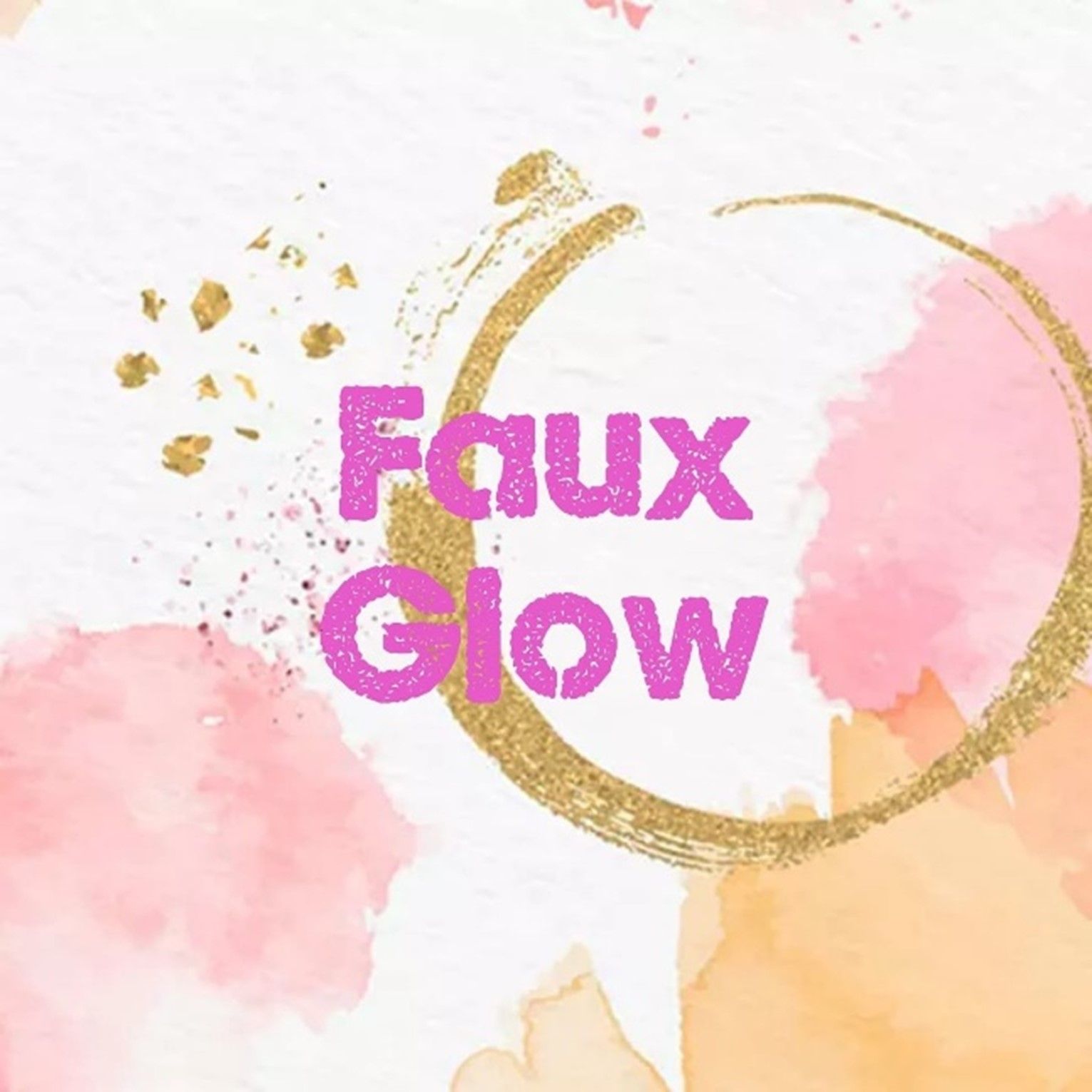 A pink and gold logo for a company called faux glow.