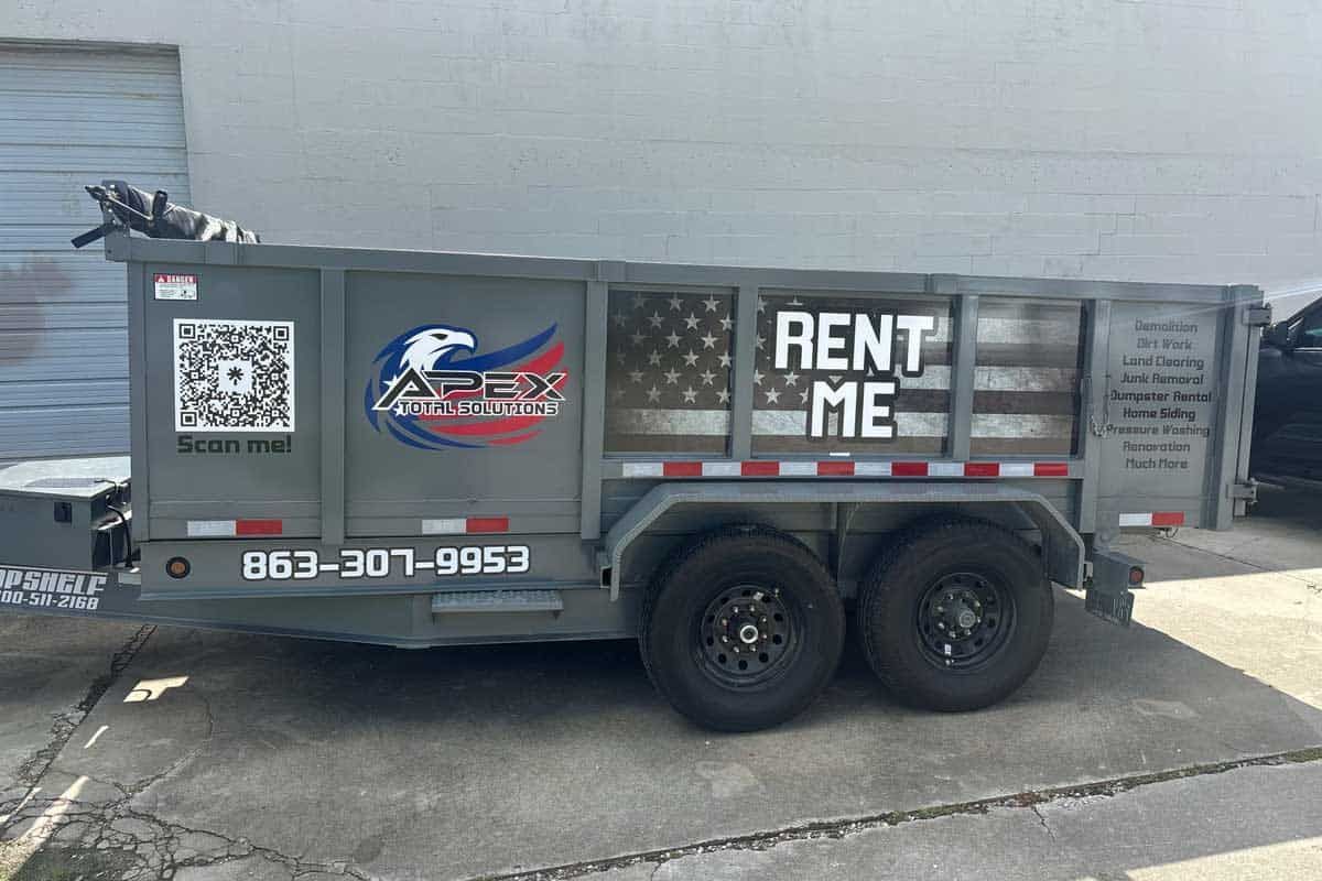 Gray dump trailer with 