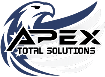 Logo for Apex Total Solutions: eagle icon with blue and white accents, black