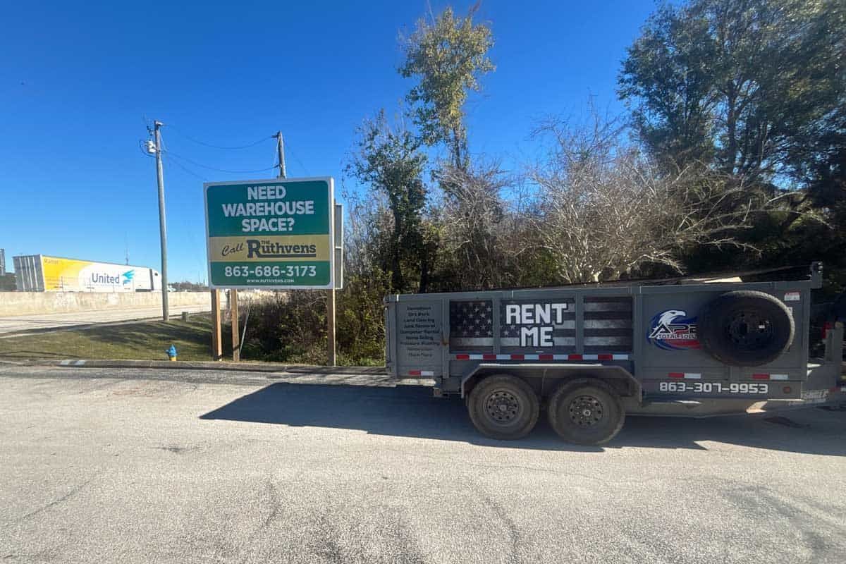 Sign for warehouse space; with trailer
