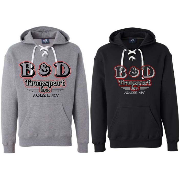 Two hoodies with the word transport on them