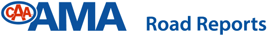 A blue and red logo for ama road reports