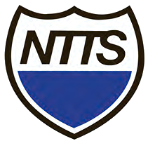 A blue and white highway sign with the word ntts on it.