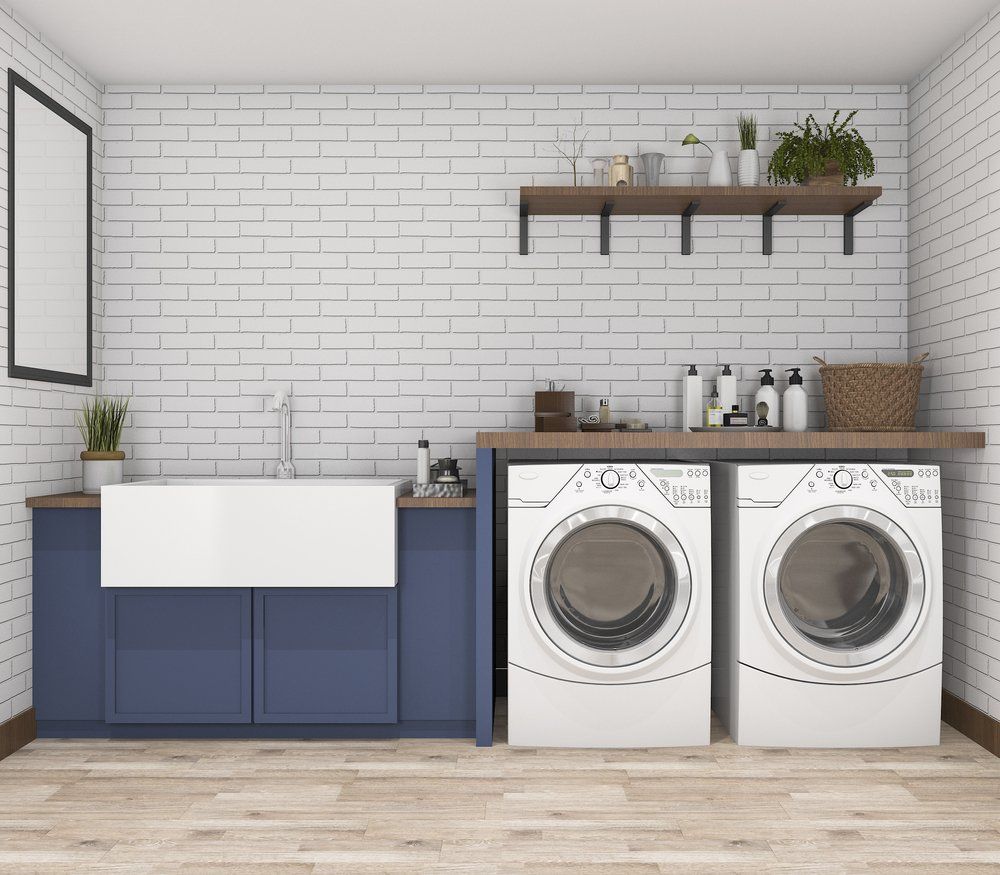 Laundry Room with Tiled Splashback — Cabinet Makers In Tamworth, NSW