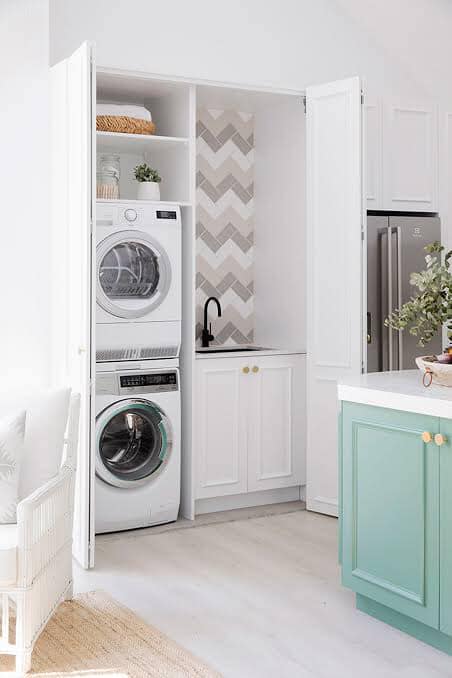 Laundry Area with Modern White Appliances — Cabinet Makers In Tamworth, NSW