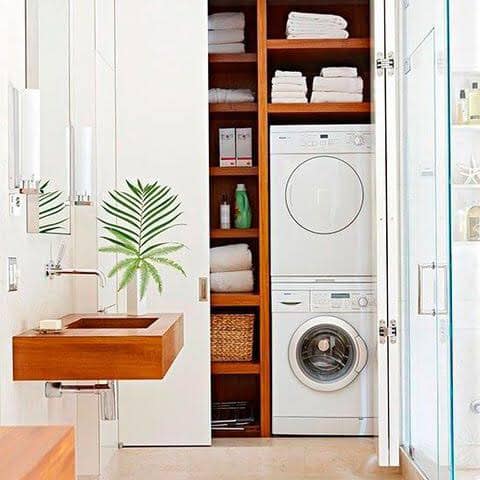 White & Wood Compact Laundry Design — Cabinet Makers In Tamworth, NSW