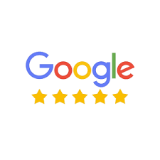 A google logo with five stars on it on a white background.