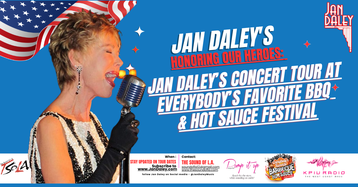 A poster for jan daley 's concert tour at everybody 's favorite bbq and hot sauce festival