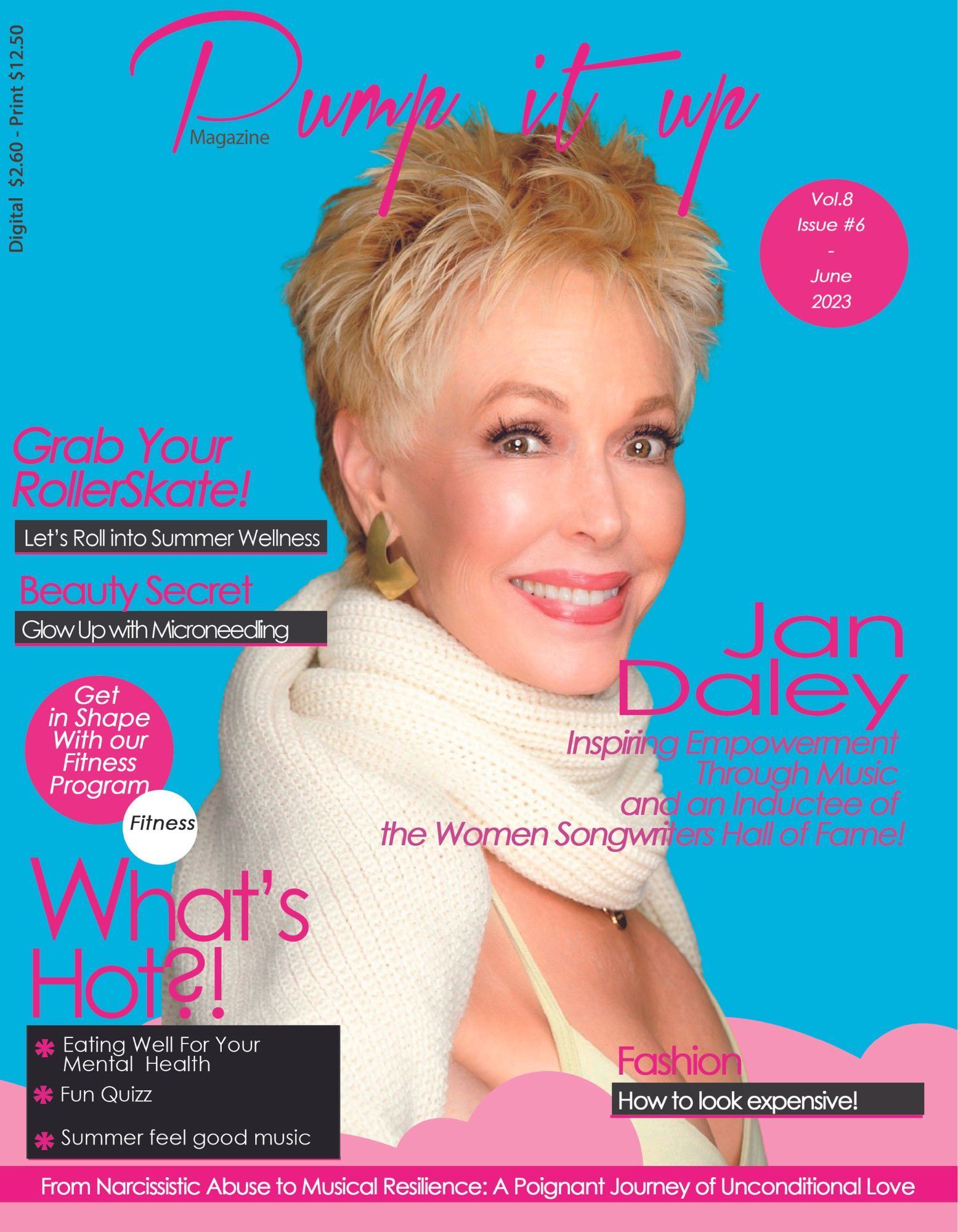 A woman with short blonde hair is on the cover of a magazine.
