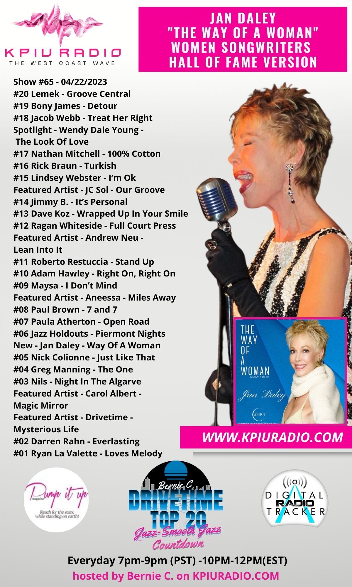 A woman is singing into a microphone on a poster.