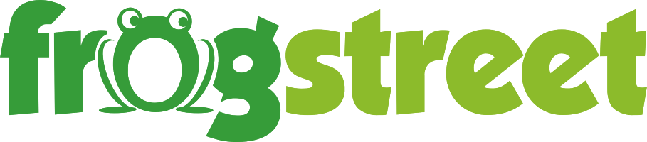 A green and white logo for frogstreet with a frog on it