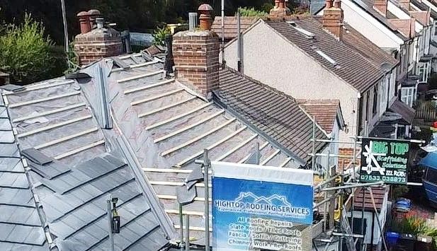 A picture of a roof replacement being carried out b Hightop Roofers Huddersfield