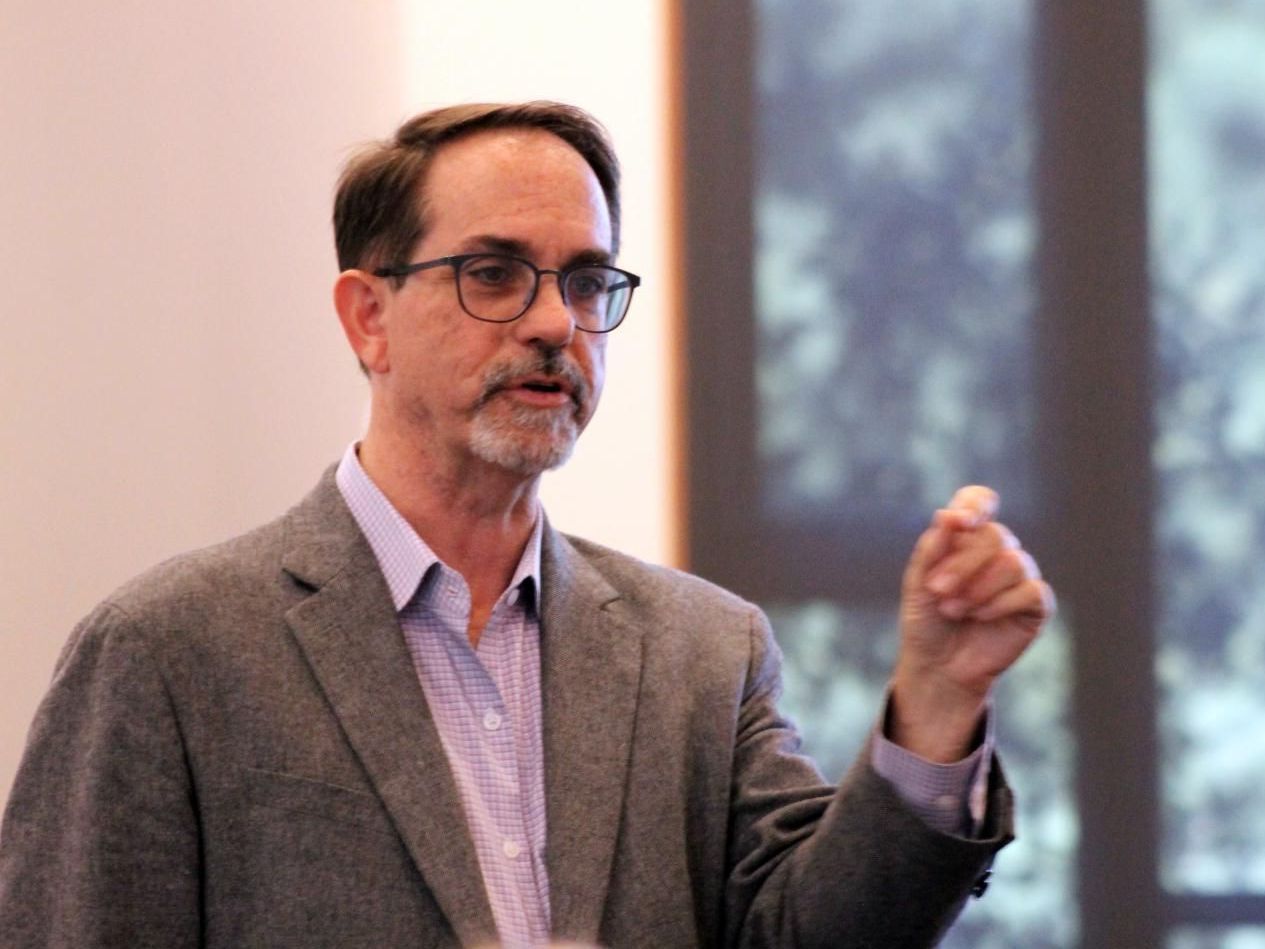 communications expert JD Schramm gives a speech