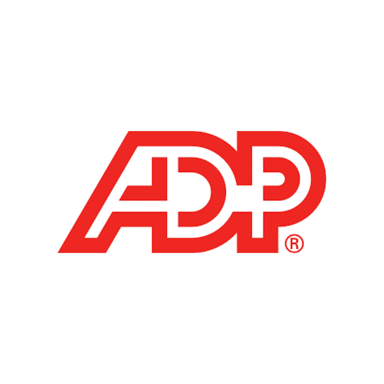 Red ADP logo with stylized letters on a white background.