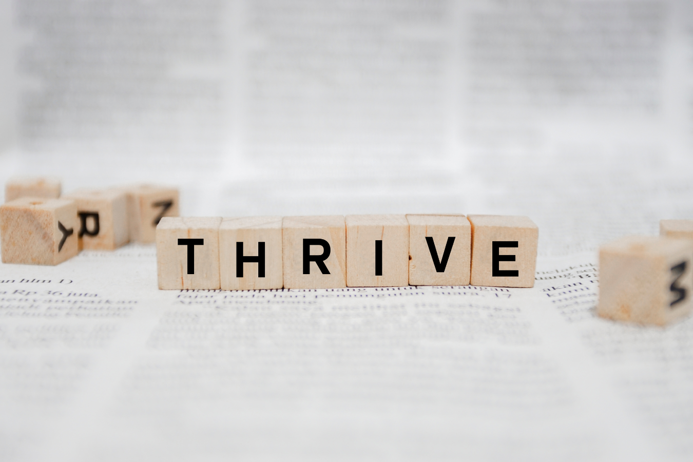 the word thrive is written on wooden blocks on top of a bible