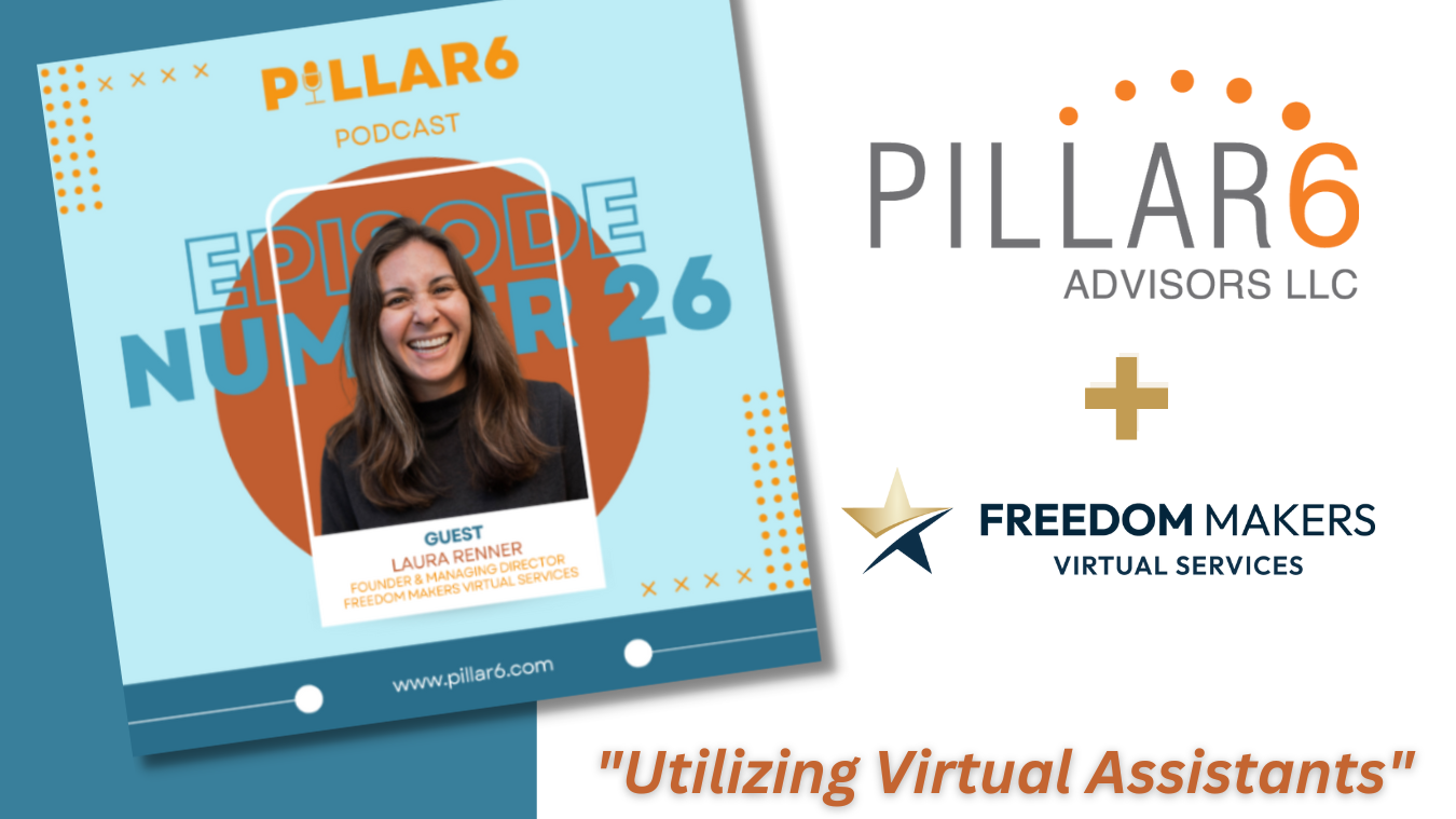 A woman is smiling on a poster for pillar 6 advisors llc.