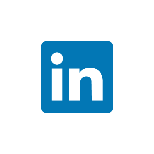 A blue linkedin logo on a white background.