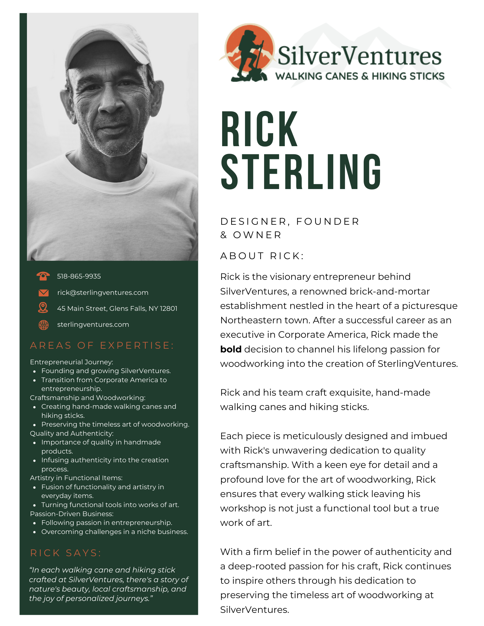 A resume for rick sterling with a picture of him on it
