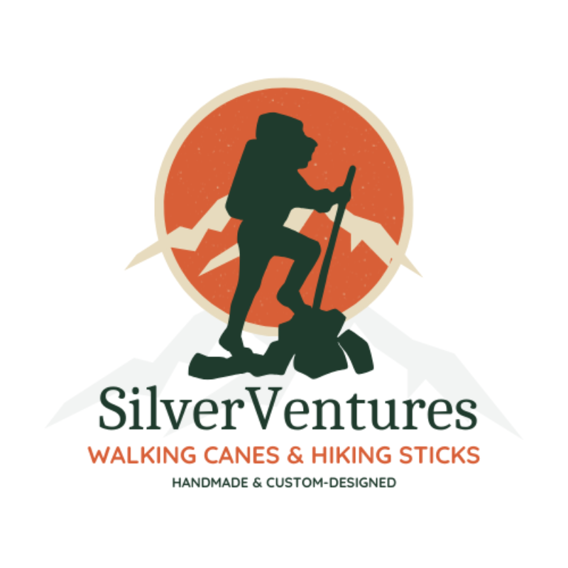 A logo for silver ventures walking canes and hiking sticks