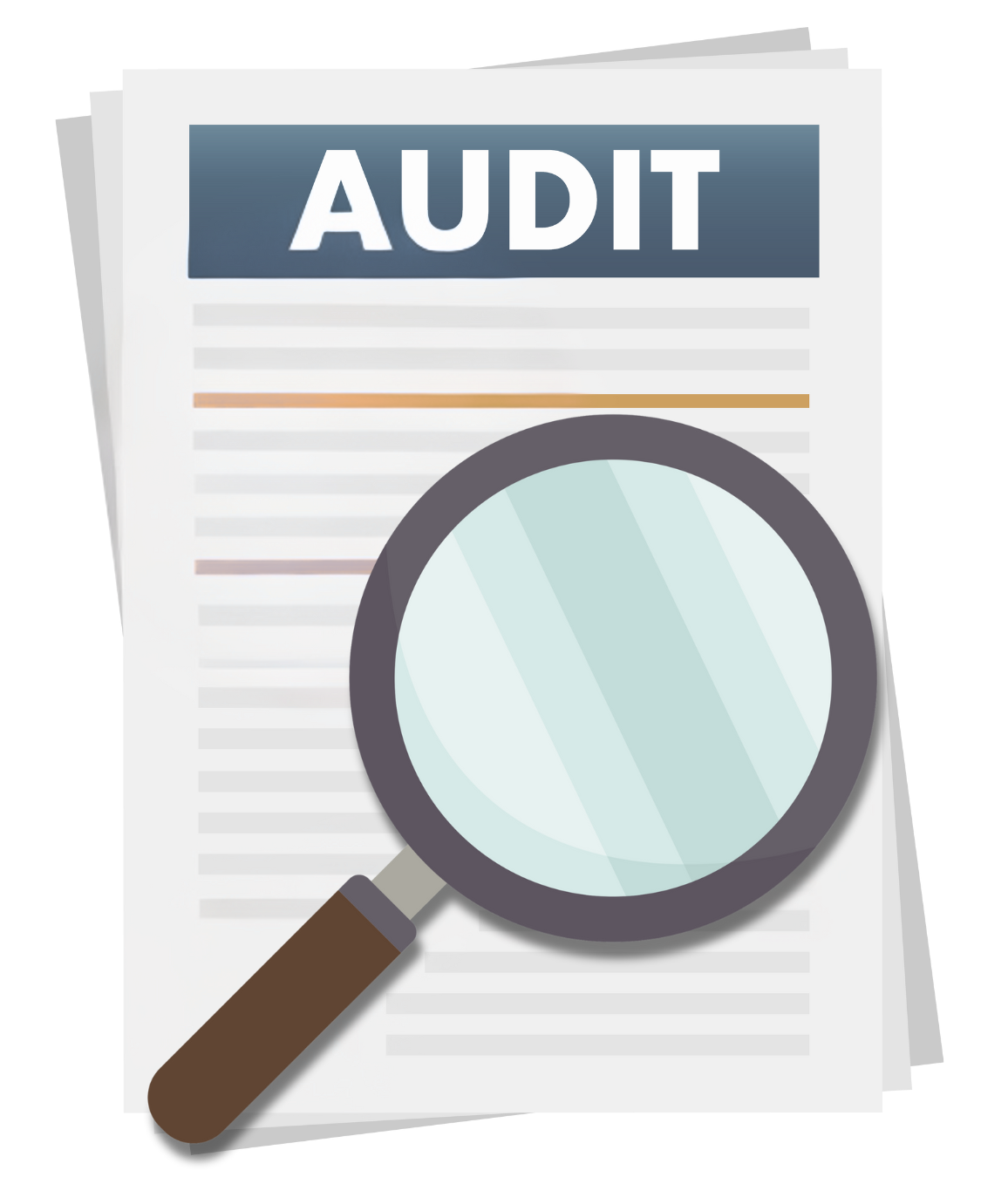 A magnifying glass is looking at a piece of paper with the word audit on it.