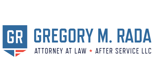 The logo for gregory m. rada attorney at law after service llc